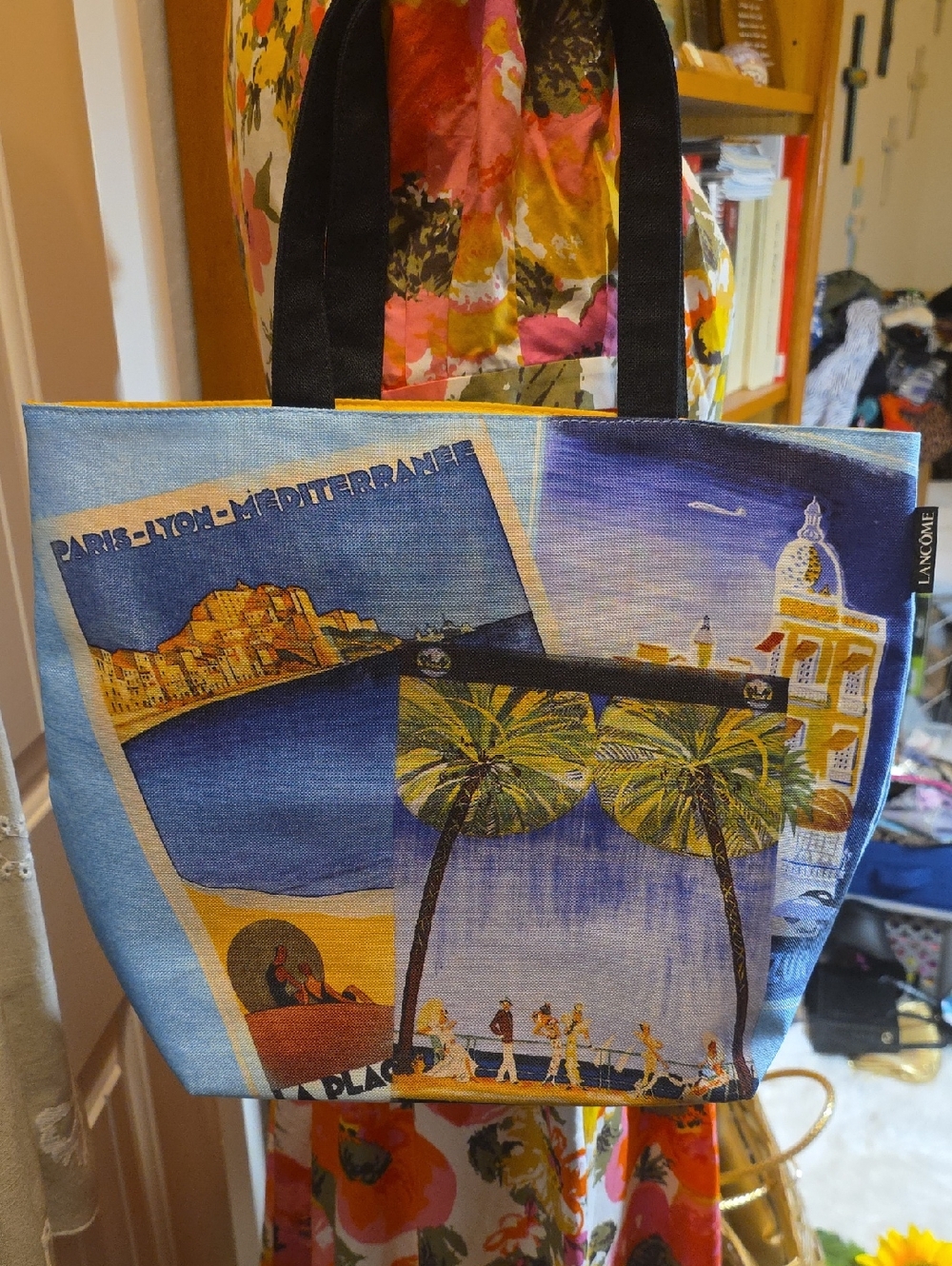 Lancome Mediterranean Scene Tote - Blue, Yellow, Green